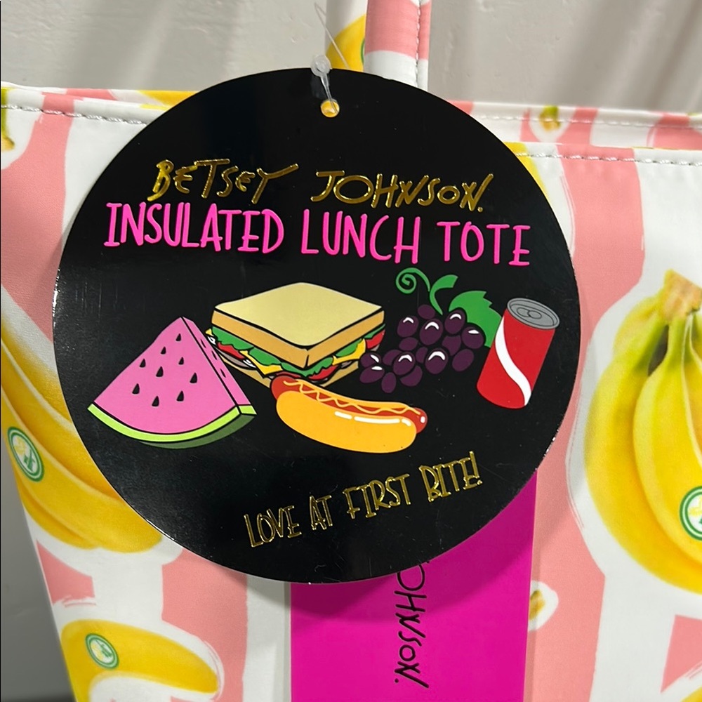 Betsey Johnson, Insulated Pink and Yellow Banana Print Lunch Tote Bag - Picture 5 of 8